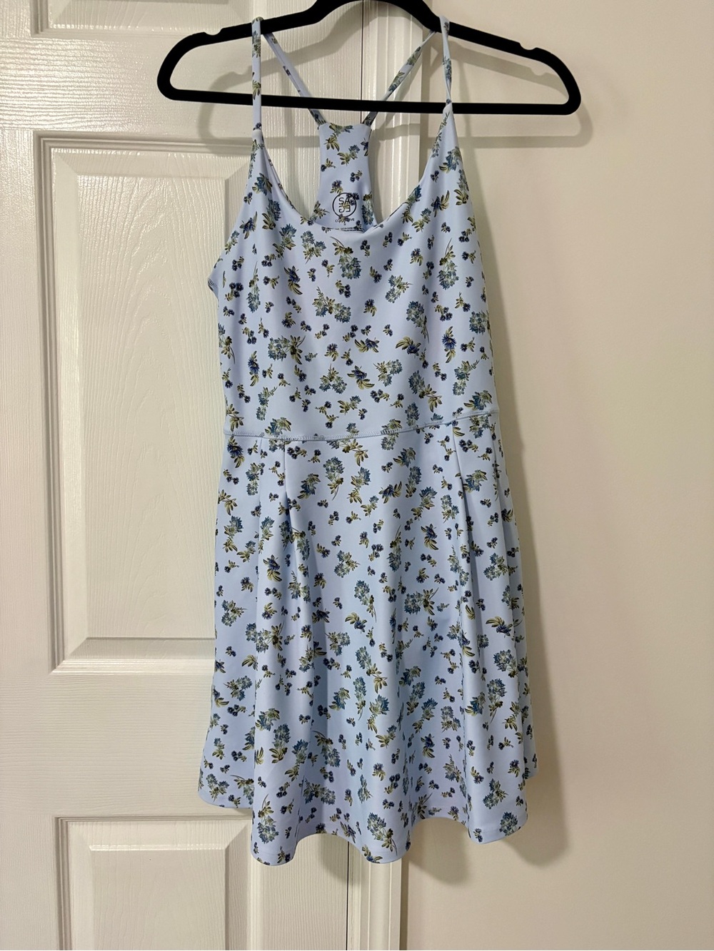Light Blue Floral Athlesuire Dress with Spaghetti Straps